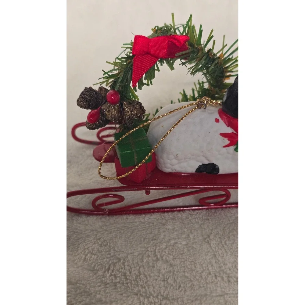 Vintage Style Sheep on Red Metal Sled Christmas Ornament Wreath & Gifts Accent